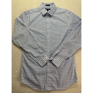 Banana Republic Grant Fit Non Iron Cotton Stretch Blue White Check Shirt Mens Me